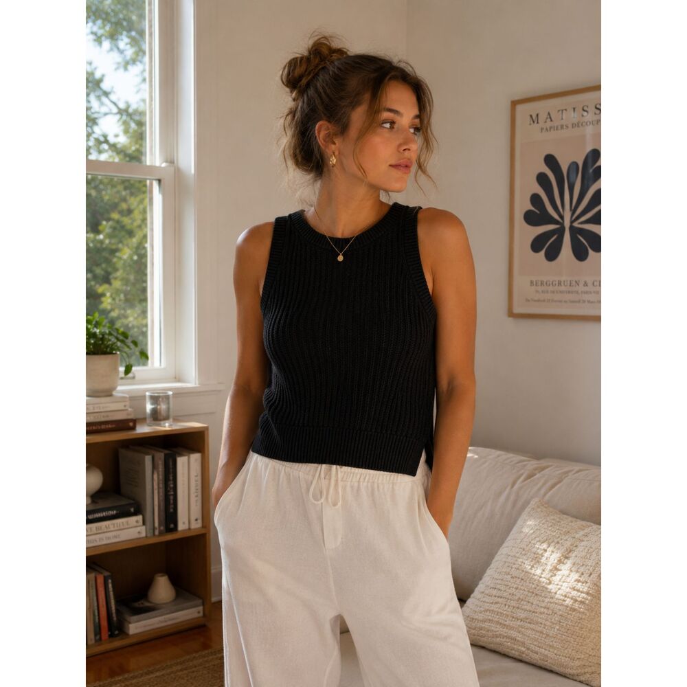A New Day Navy Sleeveless Knit Sweater Vest Preppy Layering Top